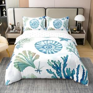 Erosebridal Комплект постельного белья Nautical из 100% хлопка с морским принтом в водной цветовой гамме, Blue Green