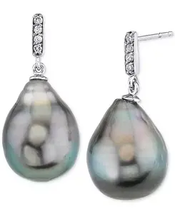 Серьги-Подвески из белого золота с культивированным таитянским жемчугом барокко (11 мм) и бриллиантами Macy'S, black