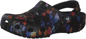 Женские кроксы Crocs Classic с мраморным тай-дай рисунком, черный