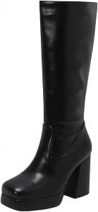 Женские высокие ботинки до колена с устойчивым каблуком и платформой, длинные ботильоны, простой стиль, подходят для большого размера Generic, Black