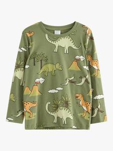 Детская хлопковая футболка с длинным рукавом и принтом динозавра Lindex, Light Dusty Green