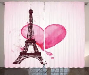 Штора ABAKUHAUS "Эйфелева башня" в деревенском стиле, Romance Love Art, универсальная тесьма для гостиной с петлями и крючками, 280 x 225 см, цвет: фуксия коричневая Abakuhaus