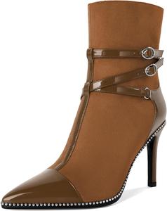 Женские ботильоны SAMMITOP на высоком каблуке с острым носком, сексуальные с ремешком и пряжкой, молнией, серебристыми бусинами, осенне-зимние короткие сапожки, туфли на каблуке 10 см