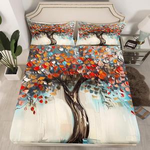 Erosebridal Комплект постельного белья Magic Tree of Life с абстрактным акварельным принтом в оранжево-коричневой гамме, Orange Brown Beige Blue