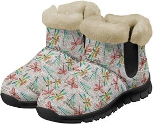 Женские зимние ботинки Jeiento Beauty Dragonfly с цветочным узором, пушистые, на щиколотку, для походов, с противоскользящей подошвой, Dragonfly Newspaper