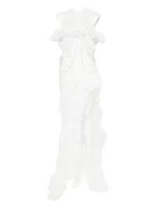 Платье с открытыми плечами и жемчужной цепочкой Rahil Hesan, белый