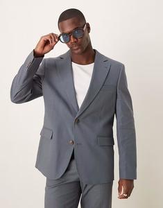 Узкий пиджак из льняной смеси синего цвета Asos Design