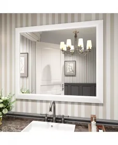 Зеркало для ванной комнаты, настенные зеркала в металлической раме толщиной 40" x 36" для установки над раковиной, в спальне, гостиной, прихожей, прямоугольные настенные зеркала белого цвета (горизонтальные/вертикальные) Amorho, white