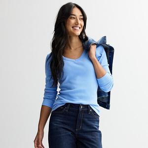 Женская футболка с длинным рукавом и V-образным вырезом Sonoma Goods For Life, Peri Phlox