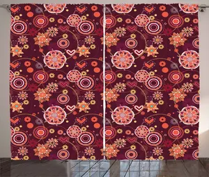 Красно-коричневая штора в деревенском стиле ABAKUHAUS, винтажная композиция с листвой, универсальные ленточные шторы для гостиной с петлями и крючками, 280 x 175 см, цвет: оранжевый и желто-бордовый Abakuhaus