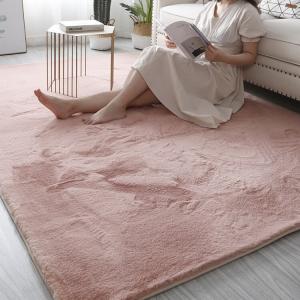 Budis Ковер 100х200 см из искусственного кроличьего меха, короткий ворс, для гостиной/спальни, сплошной цвет лотосный розовый