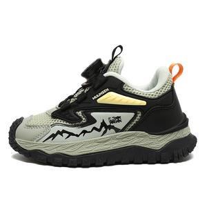 Детские противоскользящие термостойкие устойчивые к ударам и истиранию низкие кроссовки для бега Kids' Mulinsen, mls8036 черный зеленый[leather upper waterproof]