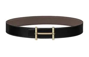 H D'Ancre Ремни из телячьей кожи Мужские Черный/Оловянно-серый Ширина 3,8 см HERMES