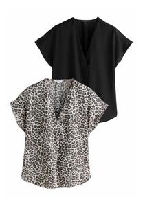 Блуза Next REGULAR FIT SHORT SLEEVE OVERHEAD V-NECK 2 PACK, Solid Black And Animal Print/Black