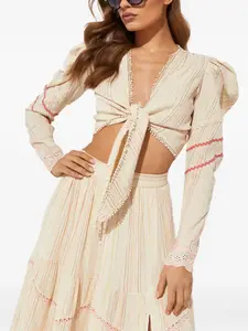 Блуза из льна с пышными рукавами Hemant And Nandita, светло-бежевый