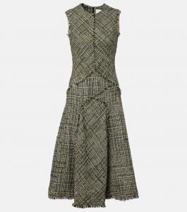 Платье миди из драпированного твида Erdem, Dark Olive