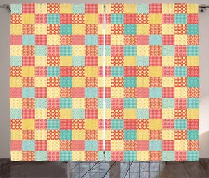 Штора для кухни ABAKUHAUS в деревенском стиле, с цветочным рисунком в горошек, для спальни, со сборками, петлями и крючками, 280 x 245 см, мятно-зеленый, желтый, кораллово-красный Abakuhaus