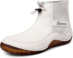 Женские эластичные ботинки на плоской подошве с ПУ застежкой, комфортный круглый носок, на липучке, с противоскользящей низкой платформой, растяжимые ботинки Челси, модные уличные спортивные носочные ботиночки NBZKBNG, White