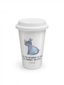 Mr. & Mrs. Panda Кофейная кружка ToGo с изображением единорога и носорога, надписью, белого цвета
