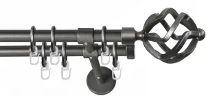 Карниз GARESA "РУСТИКА", 2 направляющие, желаемая длина, комплект штор в стиле рустик, выдвижной, с кольцами, торцевая корзина для пуговиц 390 см, Ø16мм, цвет graphit