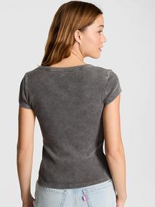 Винтажная ребристая футболка с круглым вырезом Pink, pure black