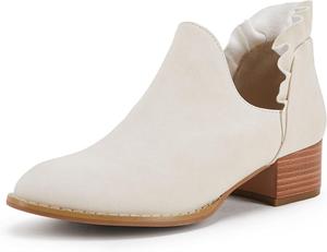 Женские ботильоны FISACE с рюшами, вырезами, заостренным носком и низким грубым каблуком, стиль вестерн, Beige