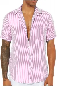 Мужская полосатая летняя рубашка Casual Button Down с коротким рукавом