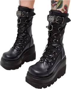 Ботильоны ZKXYFFS для женщин, массивные, на высоком каблуке, панк, готика, с круглым носком, боевые ботинки, женские, шнурованные, мотоциклетные ботинки на танкетке, Schwarz