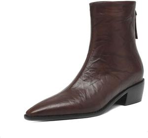 Женские ботильоны TinaCus из натуральной кожи, ручная работа, с задней молнией, заостренным носком, толстым низким каблуком и высокой голенью в стиле Челси, Brown