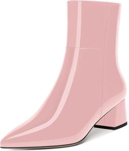 Женские ботинки NUMALEO с пряжкой, с острым носком, для активного отдыха, стильные, с низким толстым каблуком 5 см, высокие до щиколотки, Pink