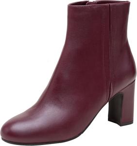 Linea Paolo - WYLDA - Женские кожаные ботильоны с круглым носком и средним каблуком, Dark Burgundy Leather