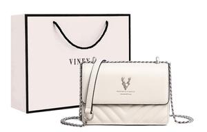 Кожаная маленькая квадратная сумка через плечо VINEY, экрю V90887