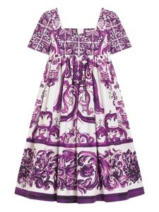 Dolce & Gabbana Kids поплиновое платье с принтом Majolica, фиолетовый