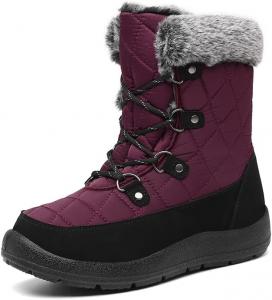 Женские зимние снегоходные сапоги JSWEI, мягкие и удобные, с искусственным мехом, средней высоты, широкой посадки, водонепроницаемые, теплые, на шнуровке, утепленные, легкие, с нескользящей подошвой для улицы, Rot/Ausflug, Einfarbig (Getaway Solids)