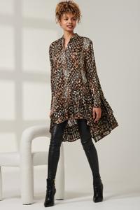 Рубашка с асимметричным подолом в металлический горошек Jolie Moi, коричневый