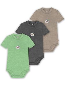 Normani Outdoor Sports Комплект из 3 детских боди с короткими рукавами из органической мериносовой шерсти для мальчиков и девочек, бежевого/антрацитового/зеленого цвета