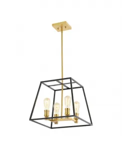 Подвесной светодиодный светильник Lloyd 38 см, 4 плафона, в стиле фермерского дома и индастриал, из железа Jonathan Y, черный/золотой
