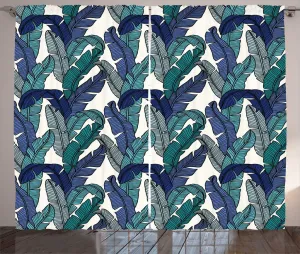 Штора ABAKUHAUS Exotic Rustic, с рисунком пальмовых листьев и джунглей, универсальная ленточная штора для гостиной с петлями и крючками, 280 x 225 см, цвет индиго, бирюзовый и слоновая кость Abakuhaus