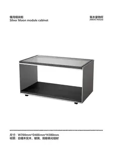 Yu Senyi Комод для гостиной из массива дерева в стиле баухаус, черный, с комбинацией ящиков и стеклянной витриной, полностью собран