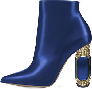 Женские ботильоны FSJ с острым носком, кристаллами, массивным каблуком и боковой молнией, блестящие, повседневные, модные, осенние, размеры US 4-15, Blue