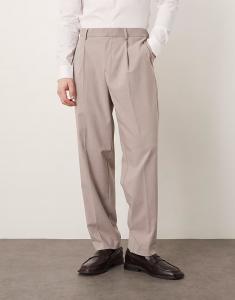 Элегантные зауженные брюки бежевого цвета с эластичной талией Asos Design