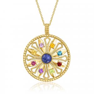 Ожерелье Ross-Simons с лазуритом и цветком из 18-каратного золота поверх стерлингового серебра. Ross-Simons, 18 In