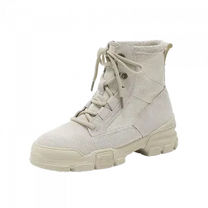 QINGZHUHU Мартин Бутс женские бежевые без подкладки, цвет Beige, Unlined