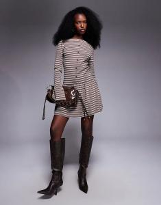 Платье ASOS DESIGN с заниженной талией и пуговицами в коричневую полоску