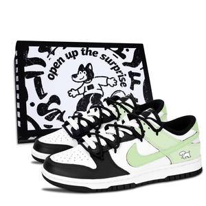 Nike Dunk Black White, Light Blue Tide Leather Slip Resistant Abrasion Resistant Low top Skateboard Shoes Light Green