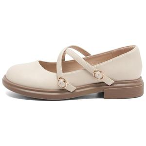 Туфли Мэри Джейн на толстом каблуке 3 см, женские AGSDON, Beige Black