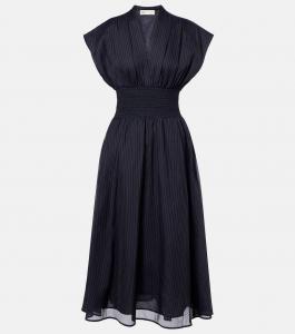 Платье миди из хлопка в полоску Tory Burch, темно-синий