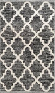 Ковер SAFAVIEH, 77 x 122 см, Montauk Collection, Black & Ivory, ручной работы, хлопковый с решетчатым узором, идеален для помещений с высокой проходимостью: прихожая, гостиная, спальня (MTK810D)