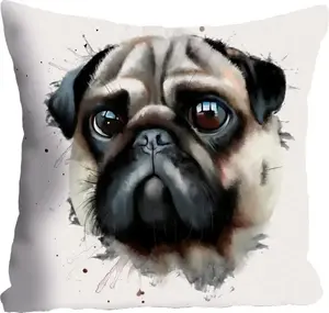 Декоративная подушка Queence "Мопс", чехол на подушку без наполнения, 1 шт 40х40 см, цвет bunt + bedruckt