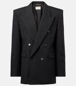 Двубортный блейзер из шерстяной парусины Saint Laurent, Noir